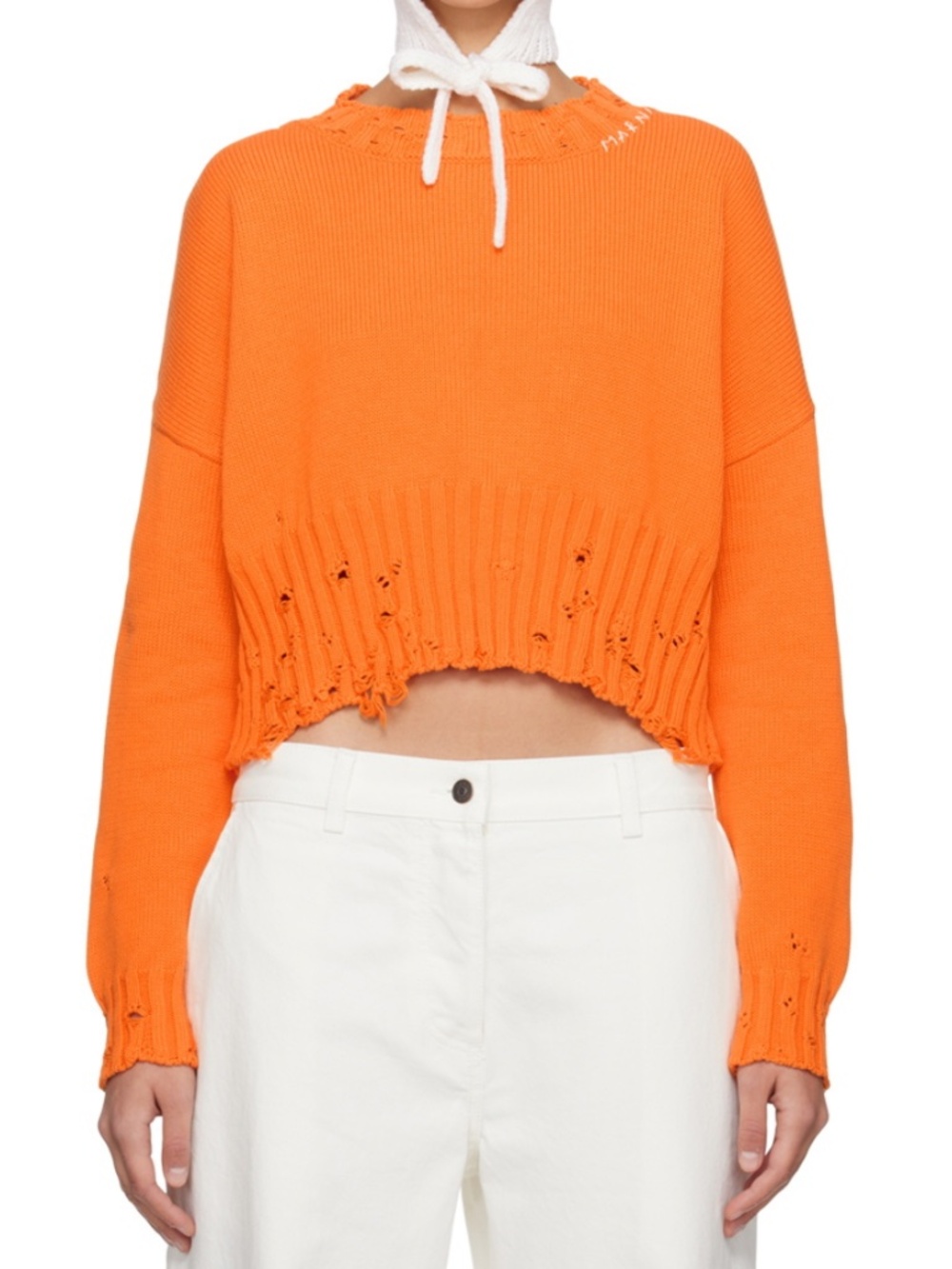 Marni Dishevelled Cotton Cropped Jumper Tangerine Orange (Size 40) NWT